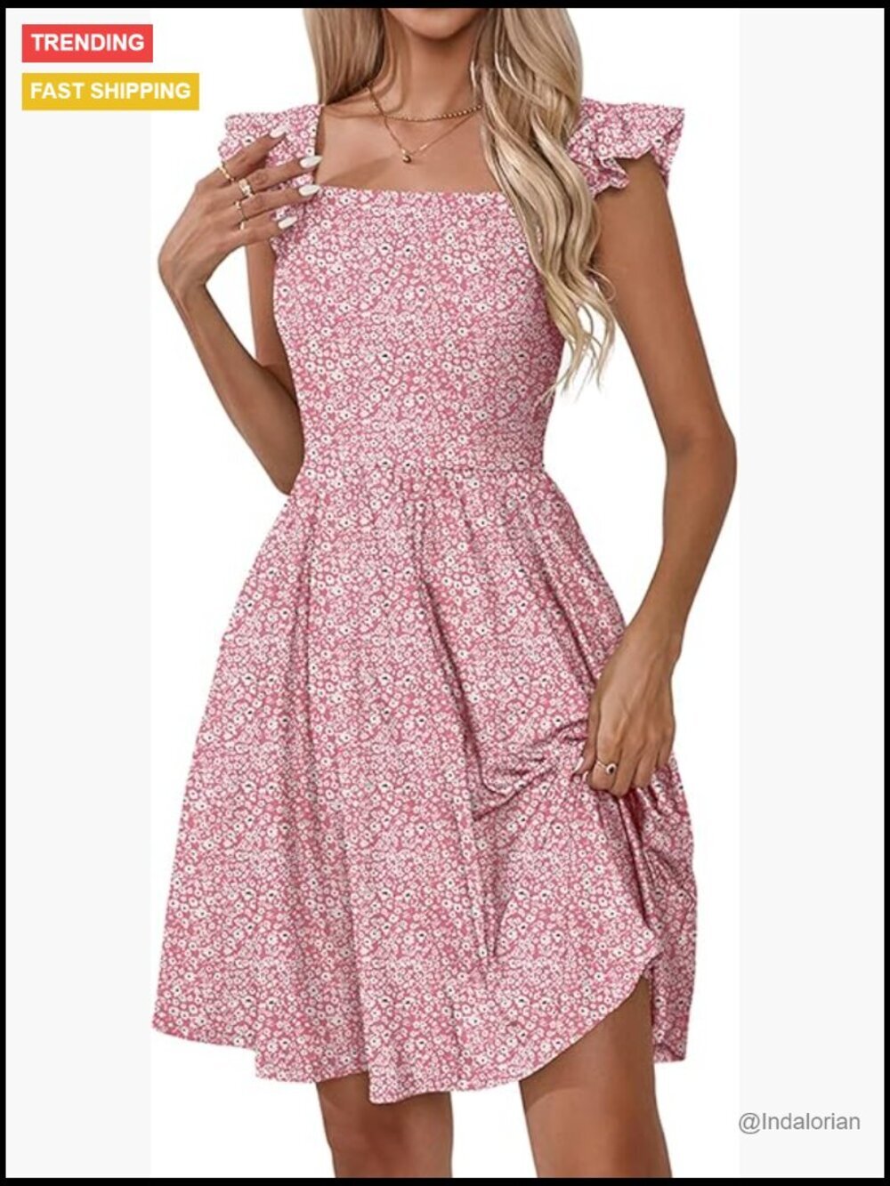 Women's Square Neck Floral Sundress with Pockets A-Line Flowy Beach Dress